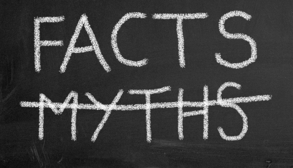 Illustration of chalkboard with text facts and crossed myths
